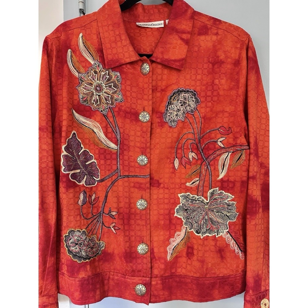 Drapers & Damons Artwear Embroidered Floral Jacket Boho Women Petite Large - Picture 3 of 13